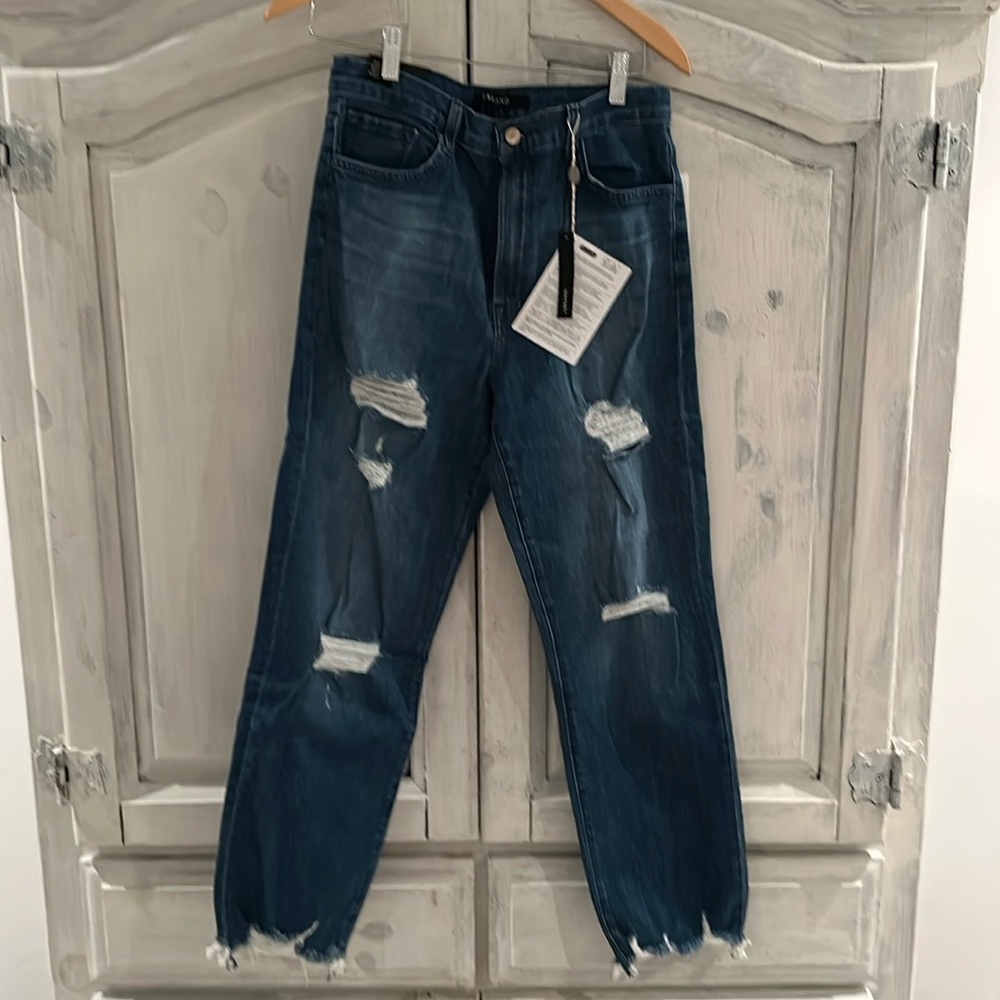 J Brand jeans with rip detailing and raw cuffs